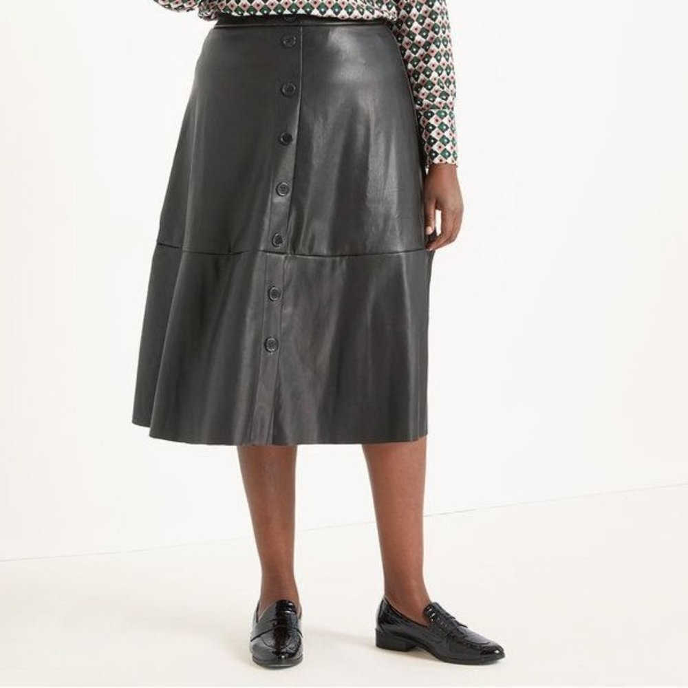 Eloquii Button Front Faux Leather Midi Skirt